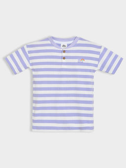 Mi Arcus - Purple Cotton Round Neck Stripes T-Shirt For Kids