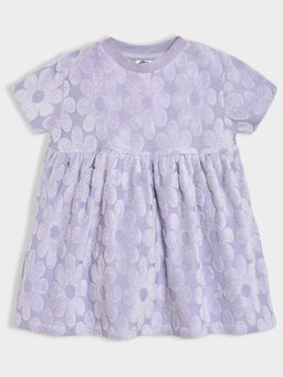 Mi Arcus - Flower Pattern Purple Half Sleeves Frock For Girls