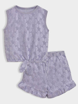 Mi Arcus - Flower Pattern Purple Shorts And Sleeveless Top For Girls (Set of 2)