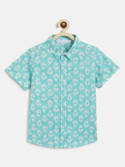 Campana - Boys Cotton Block Print-Shirt - Sky Blue