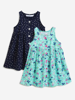 Campana - Girls Amy Dresses - Flowers & Dots - Navy & Turquoise (Pack of 2)