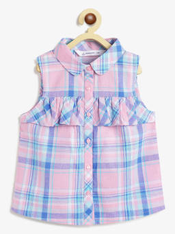 Campana - Girls Vickie Shirt Style Checked Cotton Top - Pink & Blue