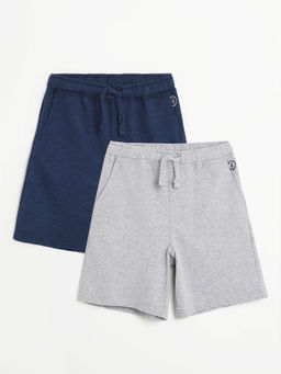 Campana - Boys Cotton Terry Shorts - Denim Melange & Grey Melange (Pack of 2)