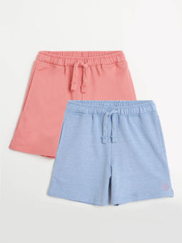 Campana - Girls Cotton Terry Shorts - Pink & Blue (Pack of 2)
