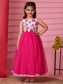 Toy Balloon Kids - Fuchsia Pink Full Length Girls Party Wear Dress