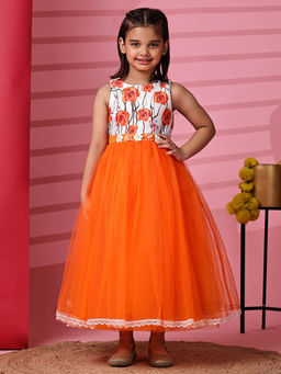 Toy Balloon Kids - Orange Full Length Girls Party Wear Dress