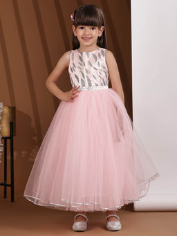 Toy Balloon Kids - Peach Full Length Girls Party Wear Dress