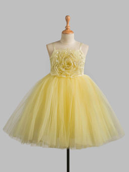 Toy Balloon Kids - Lemon Yellow Knee Length Girls Party Wear Dress
