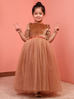 Toy Balloon Kids - Brown Full Length Girls Party Wear Dress