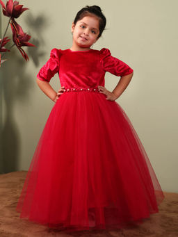 Toy Balloon Kids - Red Full Length Girls Party Wear Dress