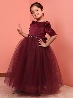 Toy Balloon Kids - Maroon Full Length Girls Party Wear Dress