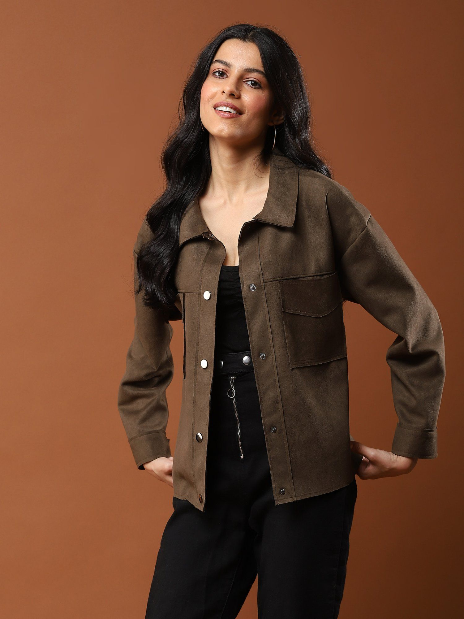 Olive Green Suede Jacket-image-5