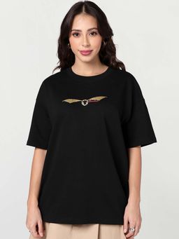 Bewakoof - Women's Black Gryffindor Graphic Printed Oversized T-Shirt