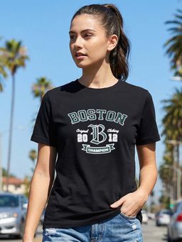 Bewakoof - Women's Jet Black Boston Graphic Printed T-Shirt