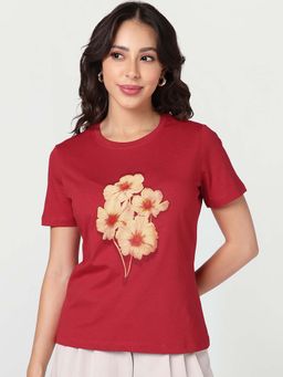 Bewakoof - Women's Bold Red Elegance Graphic Printed T-Shirt