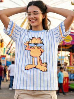 Bewakoof - Women's Bright White Garfield Graphic Printed Oversized T-Shirt