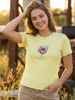 Bewakoof - S.W.Smiley Women's Lemon Meringue Embroidered Slim Fit T-Shirt