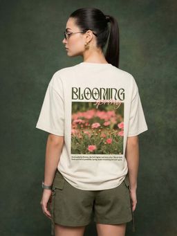 JUNEBERRY - Women Blooming Swanwhite Oversized Graphic Printed T-Shirt