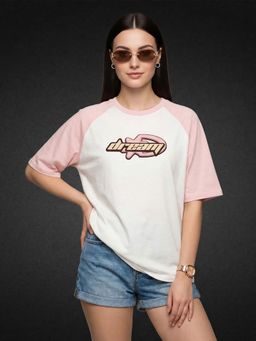 JUNEBERRY - Women Dream White Oversized Graphic Printed T-Shirt