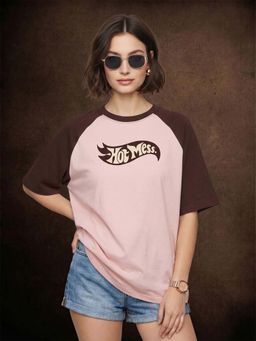 JUNEBERRY - Women Hot Mess Brown Oversized Graphic Printed T-Shirt