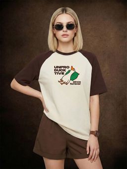 JUNEBERRY - Women Unproductive Swanwhite Oversized Graphic Printed T-Shirt