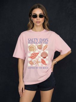 JUNEBERRY - Women Salty Days Rosewater Oversized Graphic Printed T-Shirt