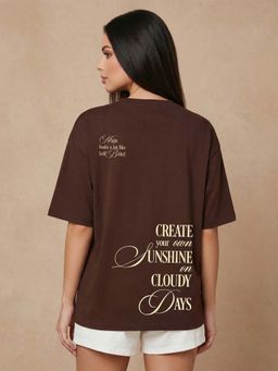 JUNEBERRY - Women Sunshine Brown Oversized Graphic Printed T-Shirt