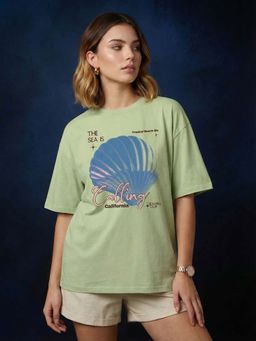 JUNEBERRY - Women Sea Calling Aleowash Oversized Graphic Printed T-Shirt