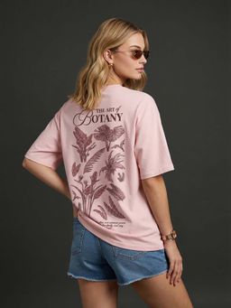 JUNEBERRY - Women Botany Rose Water Oversized Graphic Printed T-Shirt
