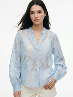 Outzidr - Blue Full Sleeve Textured Front Buttoned Shirt