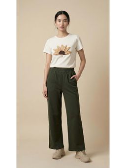 Beatnik - Olive Flared Pants Regular Trousers For Women