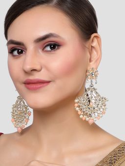 Karatcart - Gold Plated Peach Beads and Pearl Studded Kundan Dangler Earrings for Women