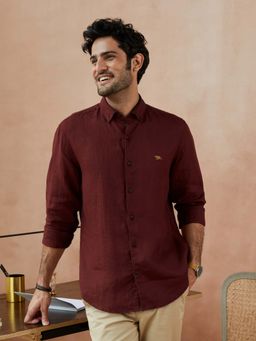 Andamen - Burgundy Rosewood Linen Slim Casual Shirt