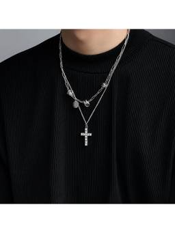 Salty Alpha - Silver Valor Cross Layers Necklace
