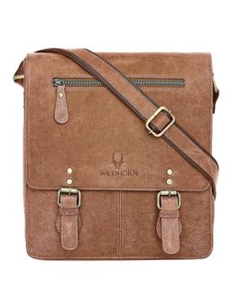 WILDHORN - Classic Genuine Leather Tan Solid Sling Bag for Men