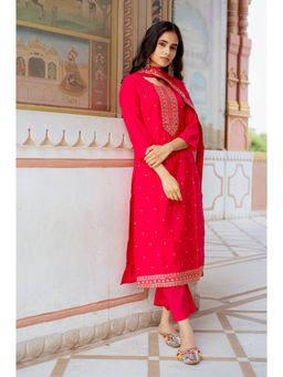 LABEL MAE - Womens Pink Kurta with Pant and Dupatta
