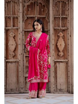 LABEL MAE - Womens Pink Kurta with Palazzo and Dupatta