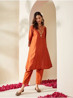 Mushio - Womens Rust Kurta with Pant