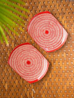 ExclusiveLane - Red Chevrons Hand-Painted Ceramic Serving Platters