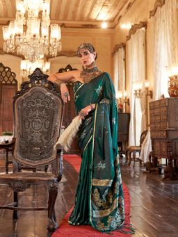 Elora - Green Tussar Silk Banarasi Woven Design Saree with Unstitched Blouse