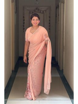October - Baby Pink Georgette Embroidered Saree - Rain Drops