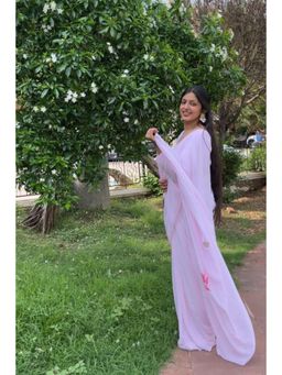 October - Pink Georgette Hand-Painted Saree - Vintage Floral Garden