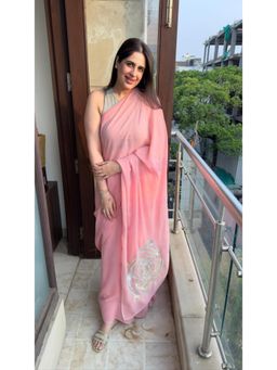 October - Baby Pink Georgette Tilla Embroidered Saree - Metallic Roses
