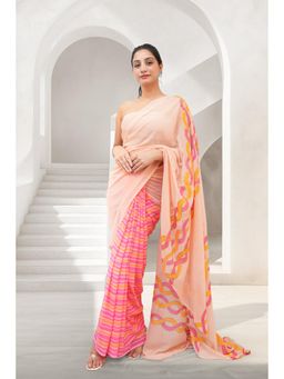 October - Pink & Peach Hand-Painted Georgette Saree - Twist & Knots