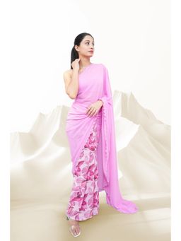 October - Pink Georgette Embroidered Saree - Coloured Life & Leaf