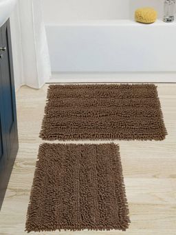 Saral Home - Cotton Shaggy Mat Set of 2 (Brown, 40 x 60 cm)