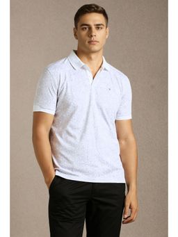 Louis Philippe - Men White Print Polo Neck T-shirt