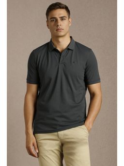 Louis Philippe - Men Grey Solid Polo Neck T-shirt