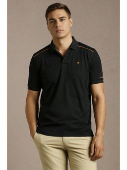 Louis Philippe - Men Black Stripes Polo Neck T-shirt