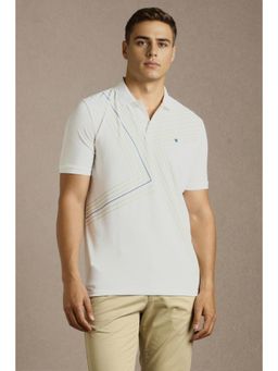 Louis Philippe - Men White Stripes Polo Neck T-shirt